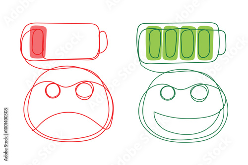 Sketch concept minimal charge life of battery drawing line art. Battery life percentage hand drawn line concept with white ioslated background. Abstract,vector,illustration.