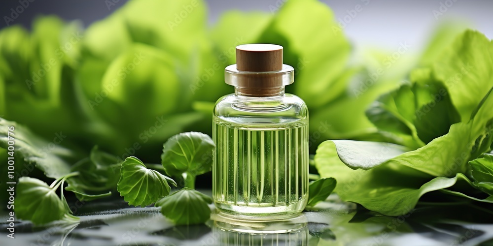 essential oil with green leaves essential oil with green leaves