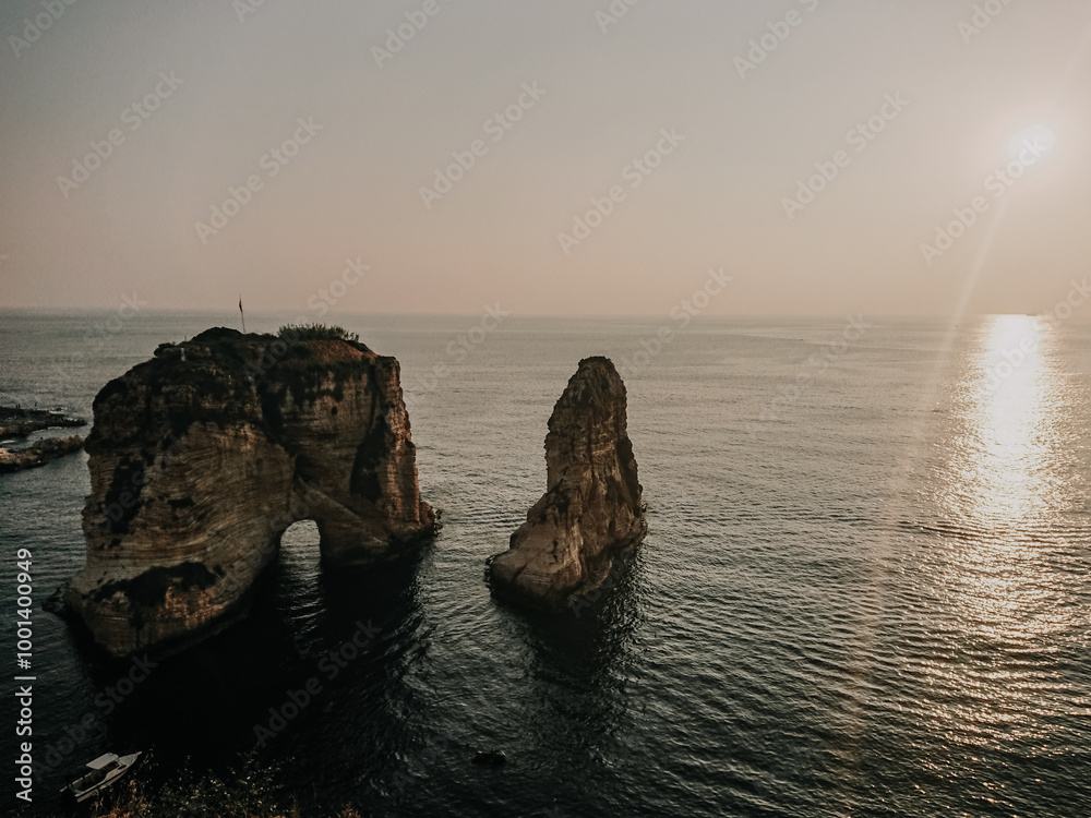 Fototapeta premium 06.14 2019 - BEIRUT, LEBANON - Rouche rocks in Beirut, Lebanon, Mediterranean sea