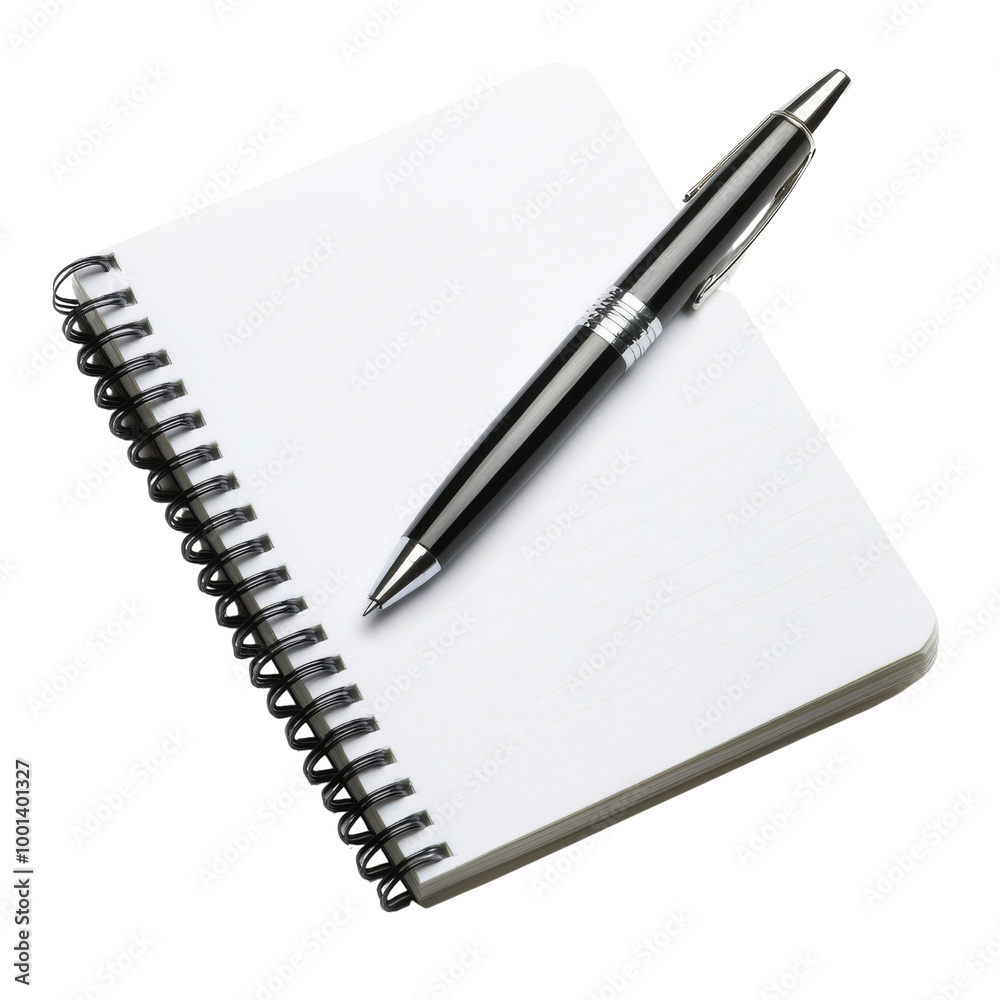 A pen and a spiral notebook are placed on a white background. on transparent background png A pen and a spiral notebook are placed on a white background. on transparent background png
