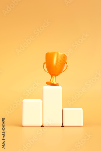 Golden trophy. Concept of rewards for victories and achievements, winners, award design, achievement, 1st, 2nd, 3rd place. 3D illustration, vertical