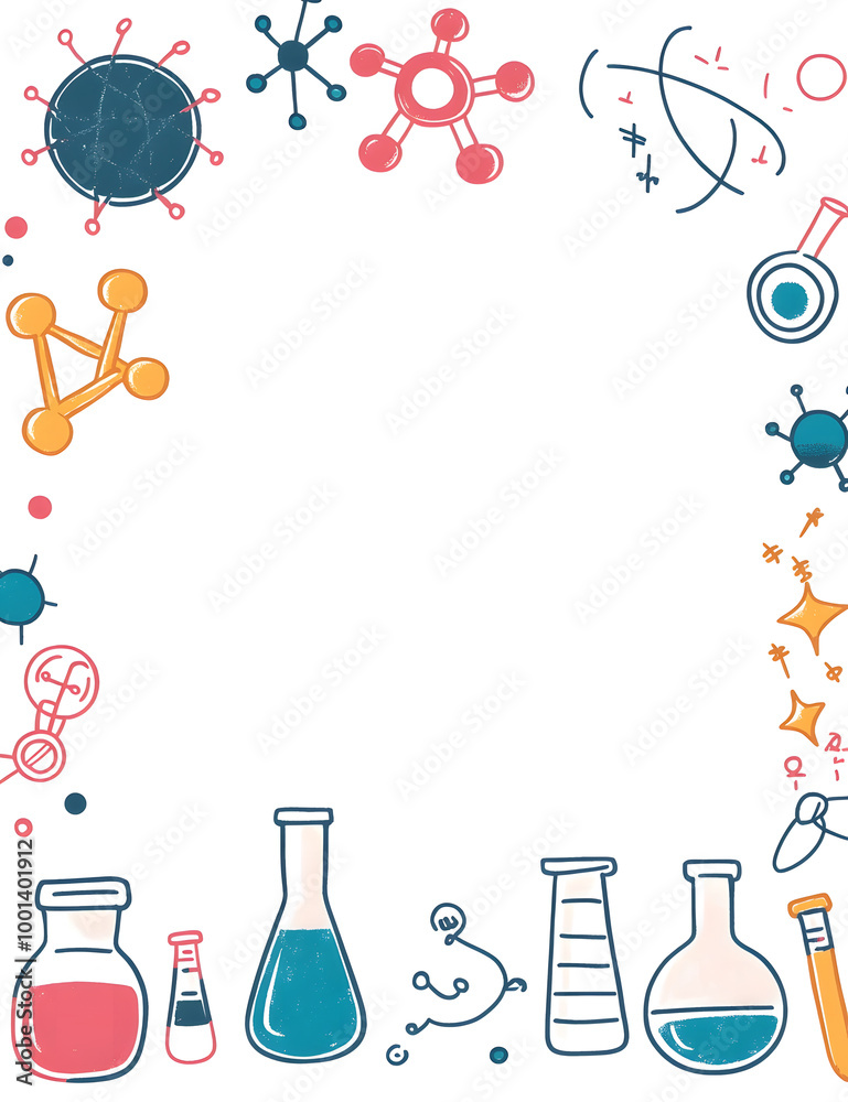 Chemistry Lab Equipment Frame with Colorful Science Elements design Chemistry Lab Equipment Frame with Colorful Science Elements design