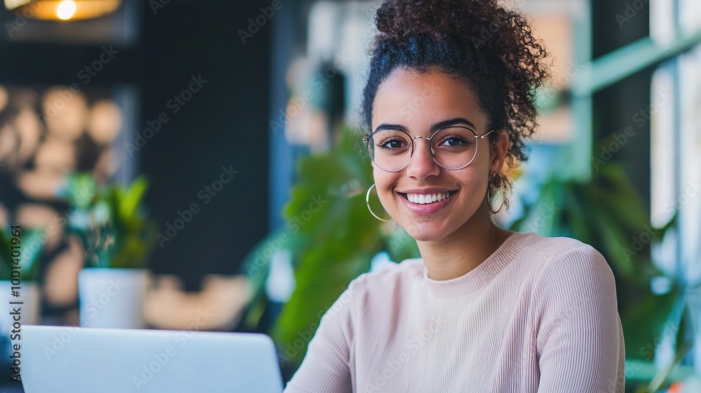 Young Entrepreneur Smiling While Working on Laptop Young Entrepreneur Smiling While Working on Laptop