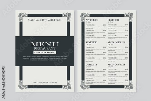 luxury restaurant food menu design and label vector brochure template