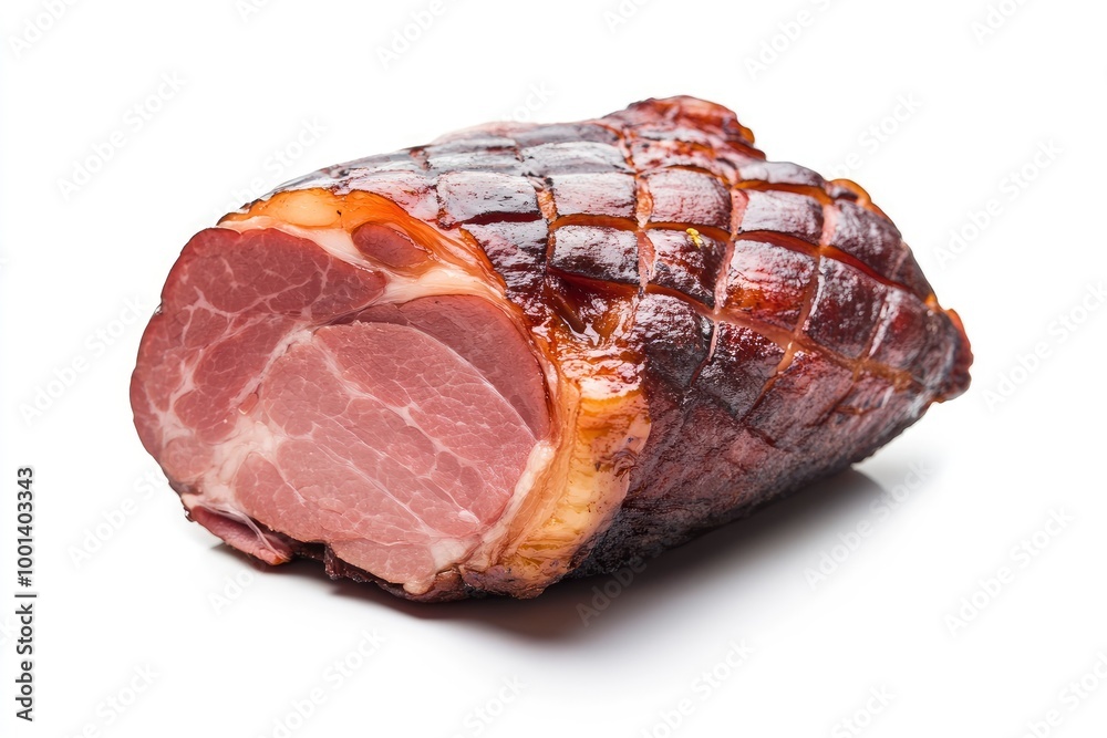 Smoked pork ham, isolated on white background - generative ai Smoked pork ham, isolated on white background - generative ai