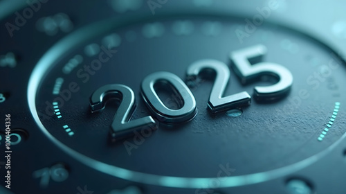 Metallic 2025 numbers on textured surface with futuristic design photo