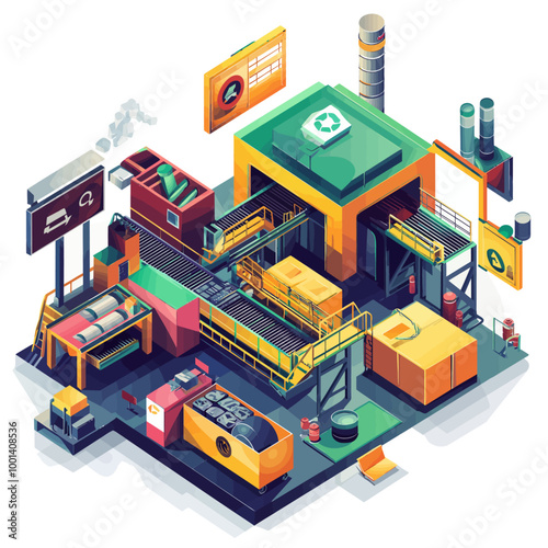 Isometric Recycling Center Waste Management