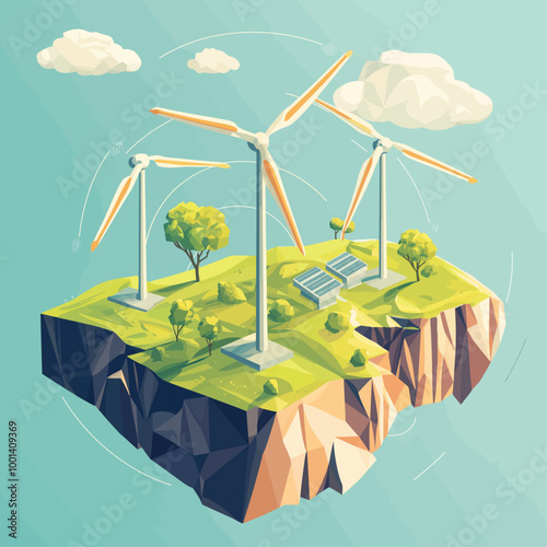 Isometric Renewable Energy Landscape with Wind, Solar