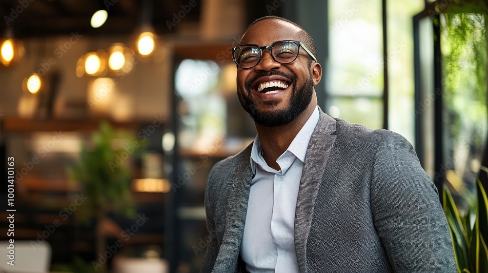 Joyful African American Businessman in Modern Setting Joyful African American Businessman in Modern Setting