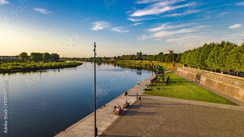  Venlo town waterfront near Maas river aerial drone view from above, Limburg, Netherlands photo
