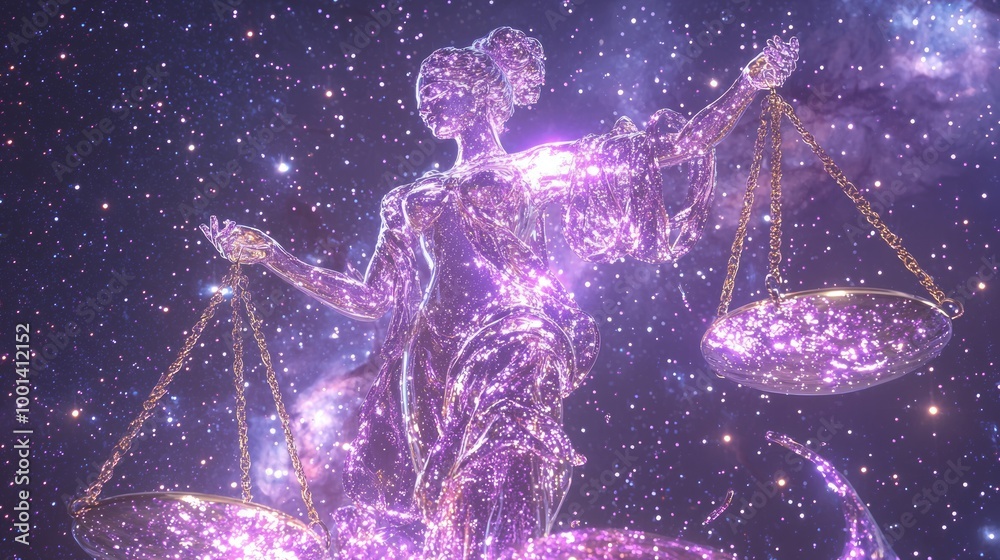 Fototapeta premium Celestial Quest - Libra, the Cosmic Explorer, Journeying Through a Glowing Galaxy Filled with Stars