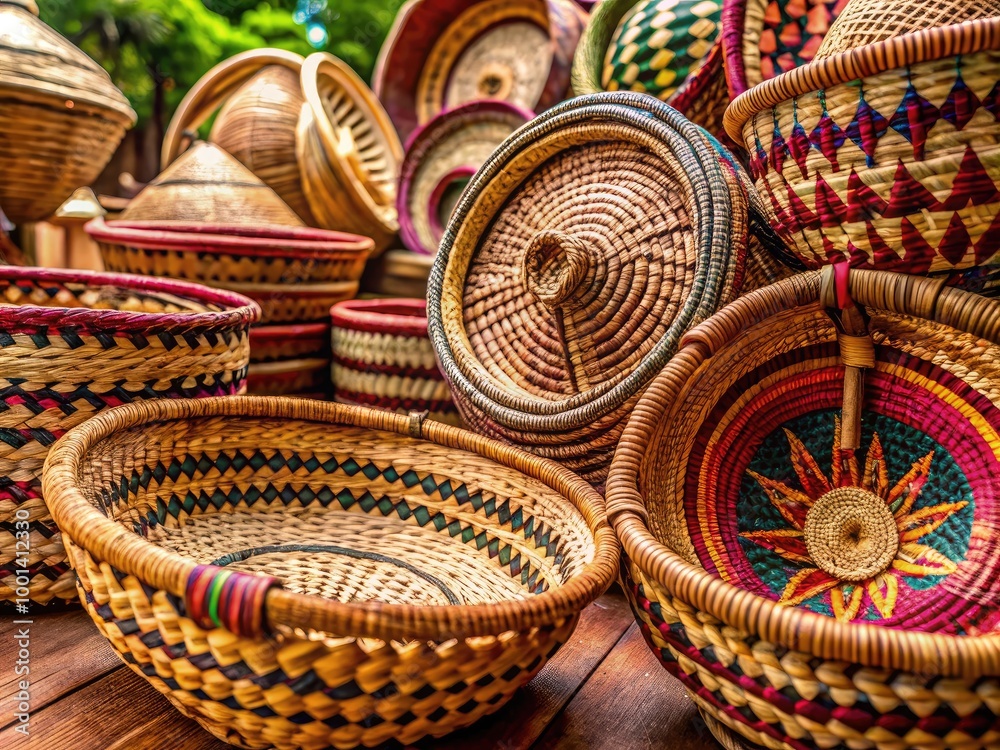 Beautifully crafted basketry showcasing traditional weaving techniques and vibrant natural materials Beautifully crafted basketry showcasing traditional weaving techniques and vibrant natural materials