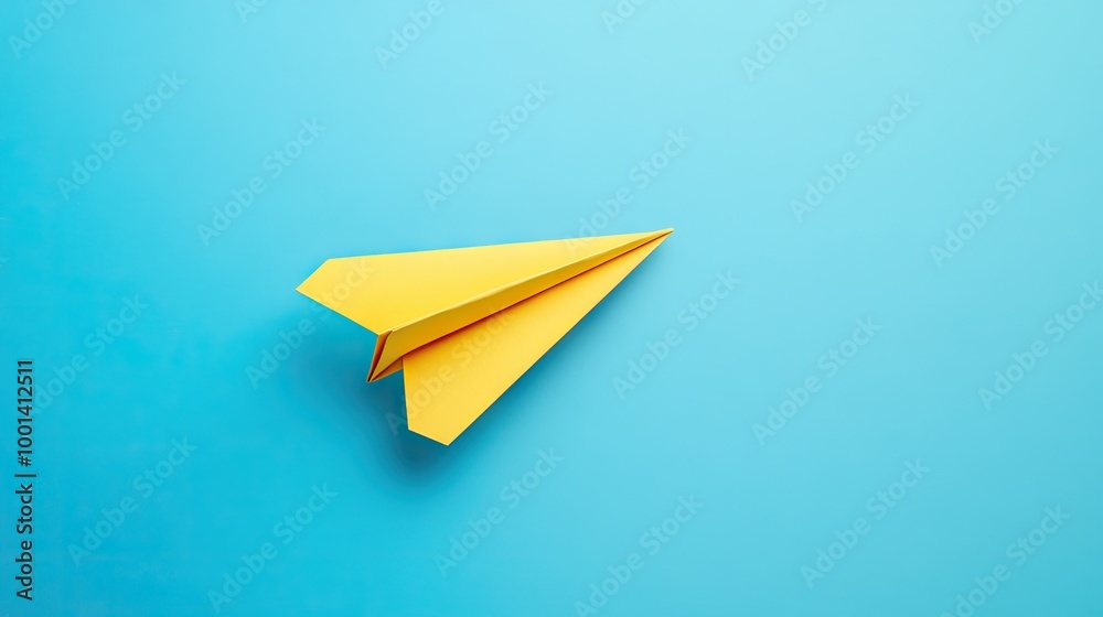 A minimalistic paper plane glides across a bright, one-color background, conveying themes of creativity, A minimalistic paper plane glides across a bright, one-color background, conveying themes of creativity,