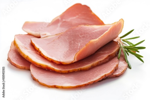 Sliced boiled ham isolated on white background - generative ai