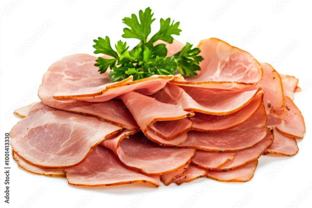 Sliced boiled ham isolated on white background - generative ai Sliced boiled ham isolated on white background - generative ai
