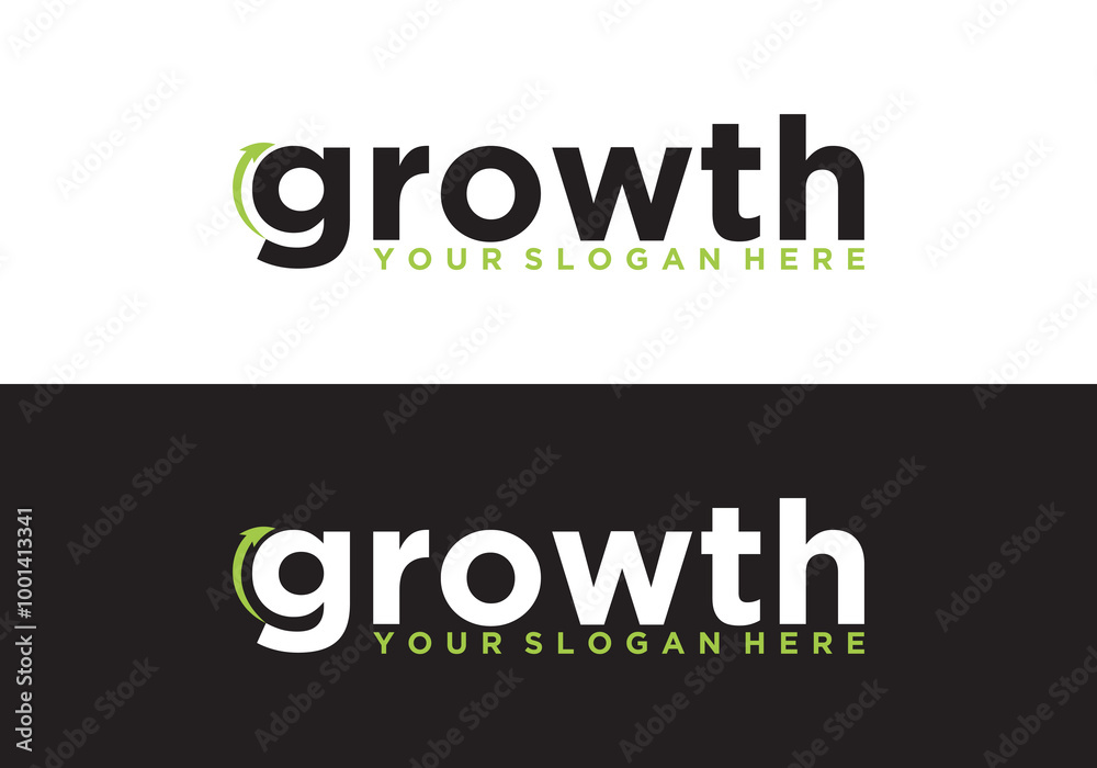 Modern growth logo design with wordmark. Abstract arrow shape logo design in G letter graphic. Symbol, icon, creative.