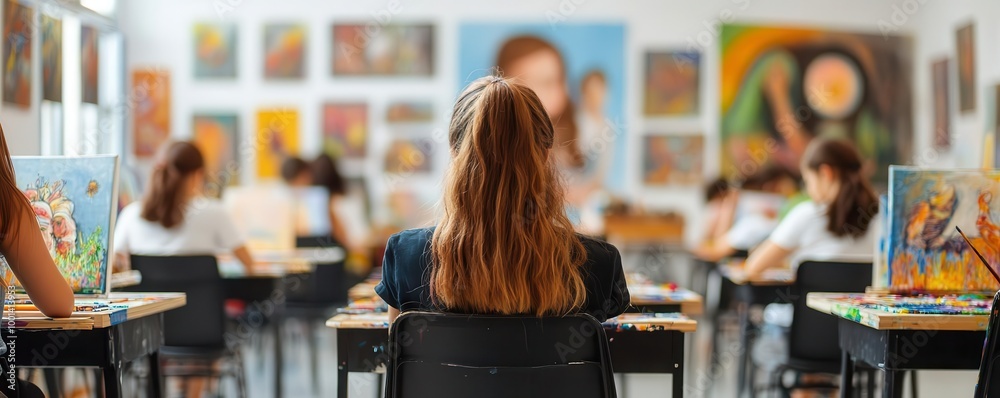 Students Creating Things Capture a rear-view perspective of a vibrant, imaginative art class ...