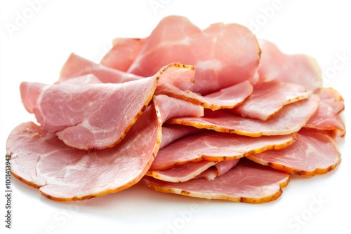 Sliced boiled ham isolated on white background - generative ai