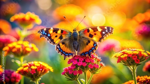 Wallpaper Mural Beautiful small tortoiseshell butterfly resting on vibrant flowers in a sunny garden setting Torontodigital.ca