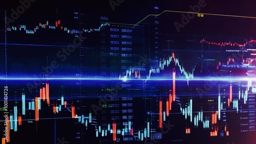 A computer screen that displays various graphs and data analysis. A businessman analyst scrutinizes digital financial data graphs, employing advanced technology to make insightful investment decisions
