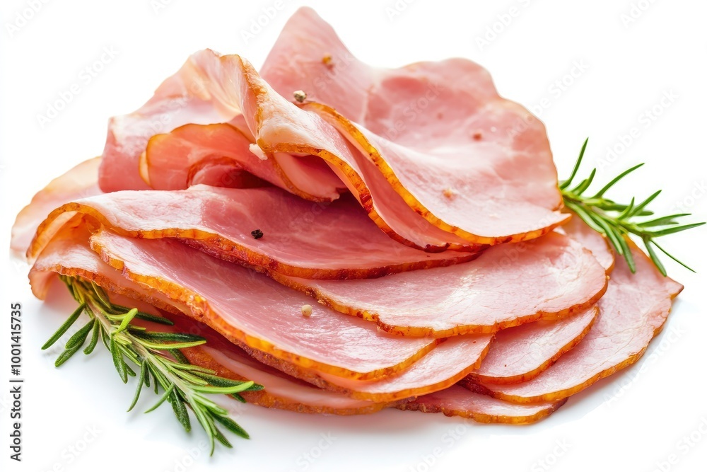 Sliced boiled ham isolated on white background - generative ai Sliced boiled ham isolated on white background - generative ai
