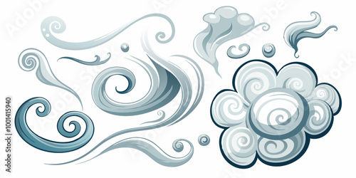 Gradient Grey Wind Swirls Vector Set
