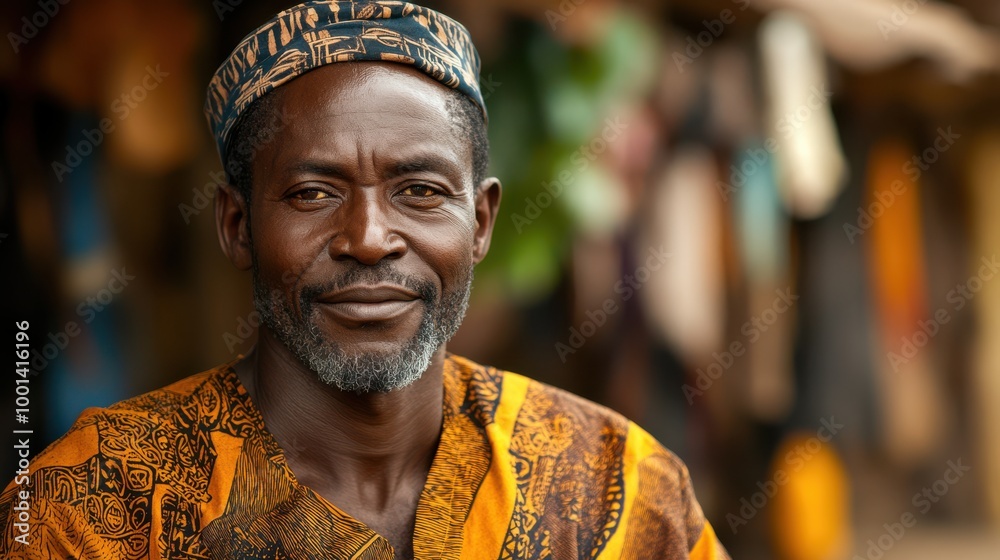 African Man in Traditional Clothing Portrait Smile Headscarf African Man in Traditional Clothing Portrait Smile Headscarf