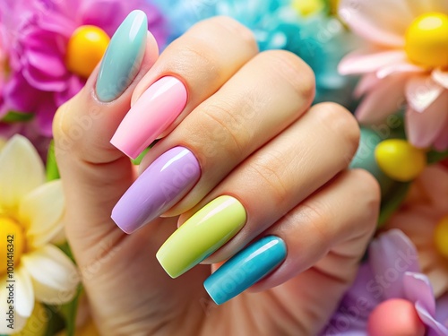 Beautiful Pastel Color Nails on a Soft Background for Fashion and Beauty Design Inspiration