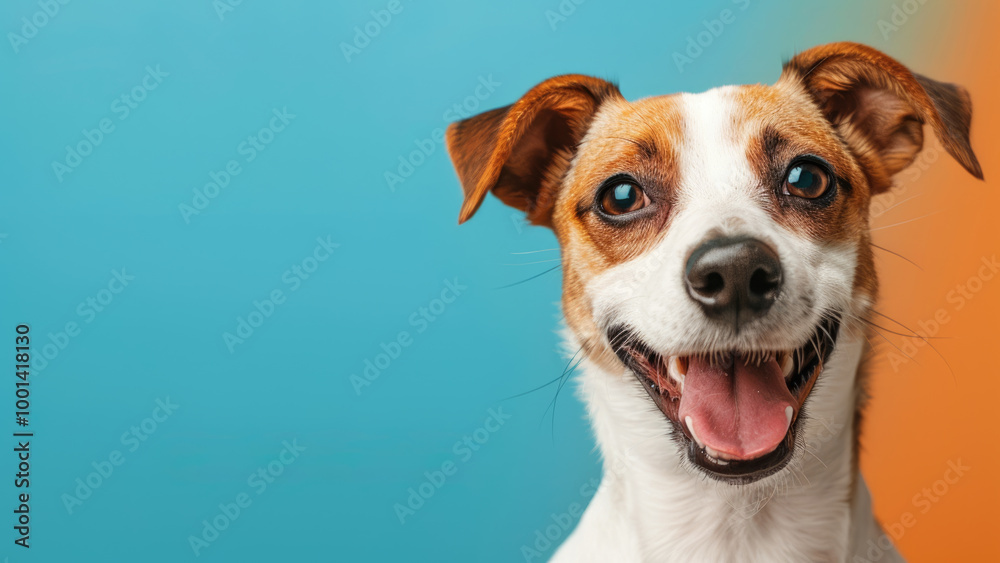 Playful Jack Russell terrier looking at camera against colorful background Playful Jack Russell terrier looking at camera against colorful background
