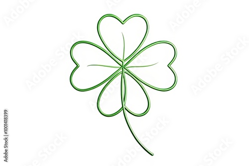 Delicate, hand-drawn outline of a rare four-leaf clover on a white background, highlighting its unique shape and symbolic significance in a modern, minimalist design. photo