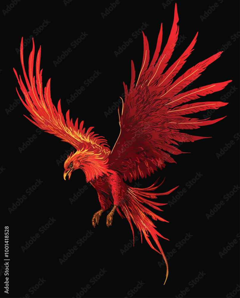 Obraz premium dark red phoenix isolated on black background