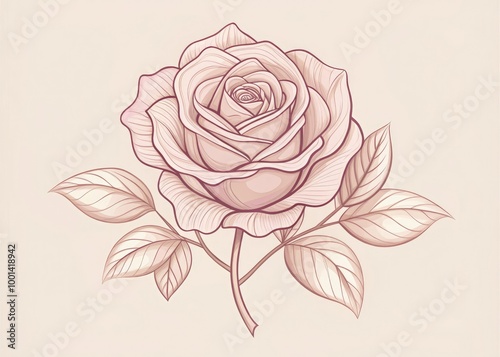 Wallpaper Mural Delicate, hand-drawn rose outline in minimalist style, featuring intricate petal details and soft, gentle curves, perfect for elegant designs, invitations, and romantic occasions. Torontodigital.ca