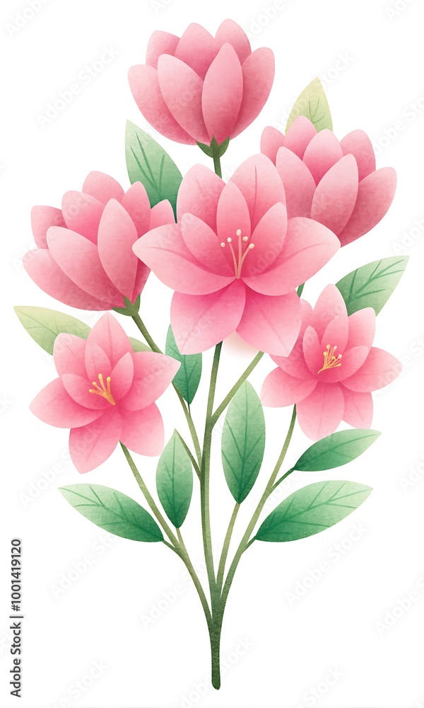 Azalées rose vif avec effet de grain sur fond blanc Azalées rose vif avec effet de grain sur fond blanc