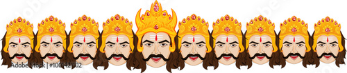 Ravan ten headed demon lord of Lanka from Ramayana isolated on transparent background for dussehra festival decoration