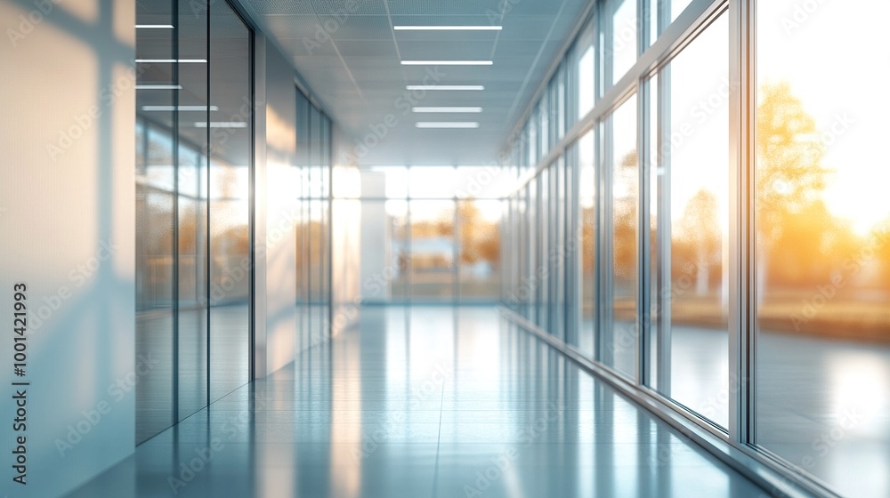 Modern Light-Filled Hallway with Blurred Background Modern Light-Filled Hallway with Blurred Background
