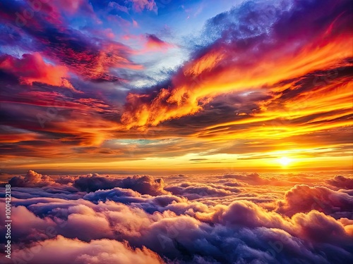 Breathtaking Sunset Over Rolling Clouds with Vibrant Hues of Orange, Pink, and Purple in the Sky