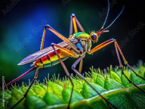 Close-Up of a Large Mosquito Bug Resting on a Leaf in a Natural Outdoor Environment photo