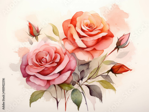 Elegant Watercolor Portrait of Roses