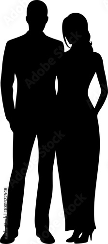 Vektor Silhouette - Körper - Paar steht zusammen mit Party Outfit - Mann und Freu Zusammen und Gemeinsam - elegant und modern