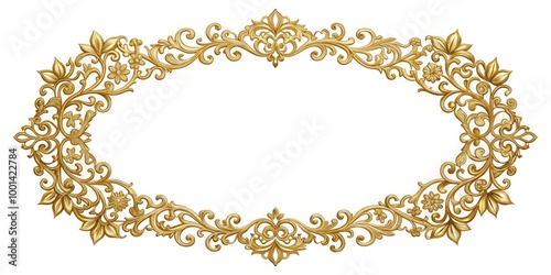 Delicate, ornate gold filigree frame with intricate floral patterns and subtle texture, perfect for adding an elegant touch to photographs and digital designs.