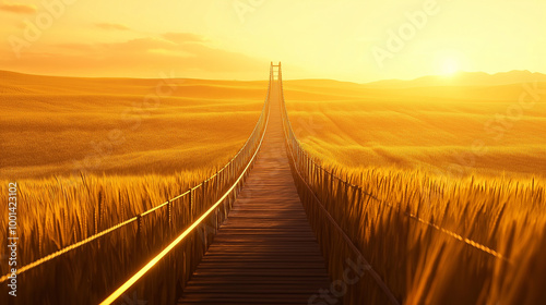 Wallpaper Mural Suspension Bridge Over Golden Wheat Fields Torontodigital.ca