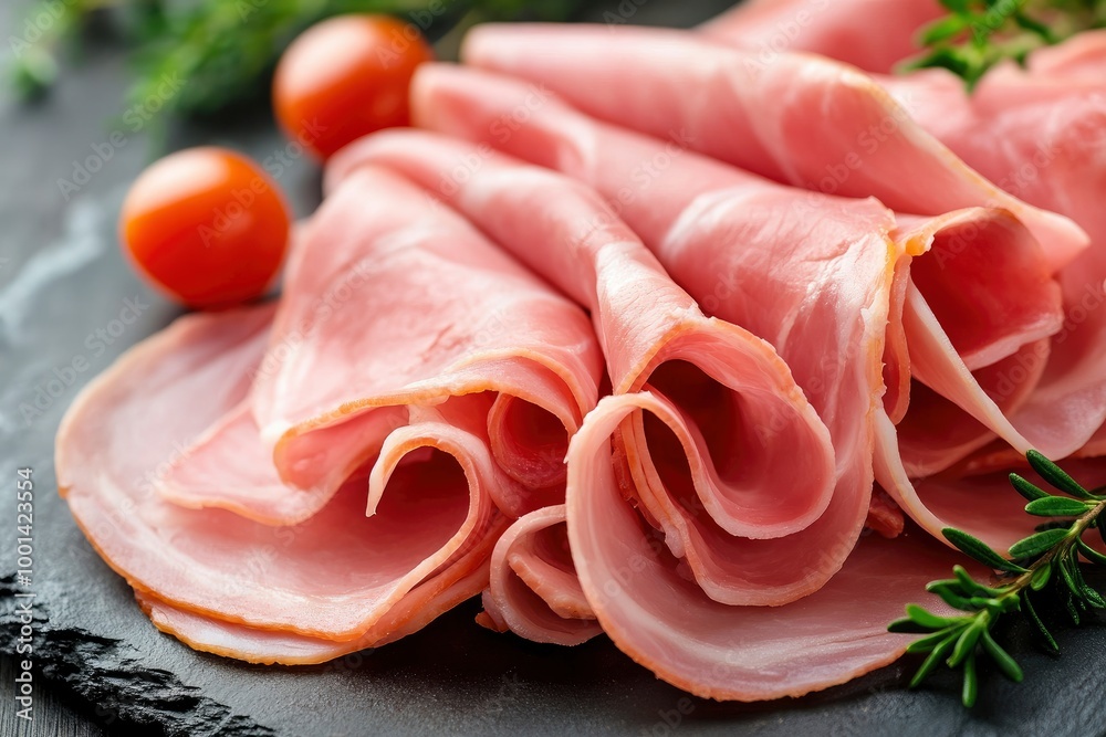 thinly sliced ham on the table - generative ai thinly sliced ham on the table - generative ai