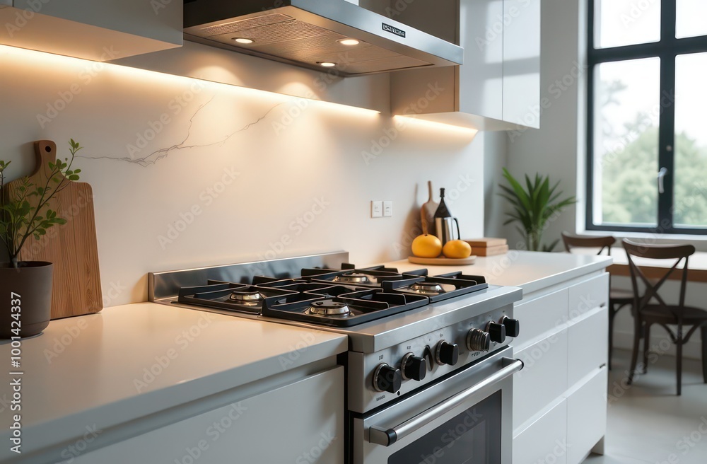 View of a gas stove in a modern kitchen View of a gas stove in a modern kitchen