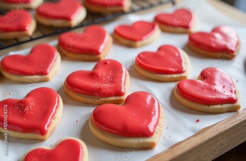 Making Heart Shaped Cookies with Red Icing