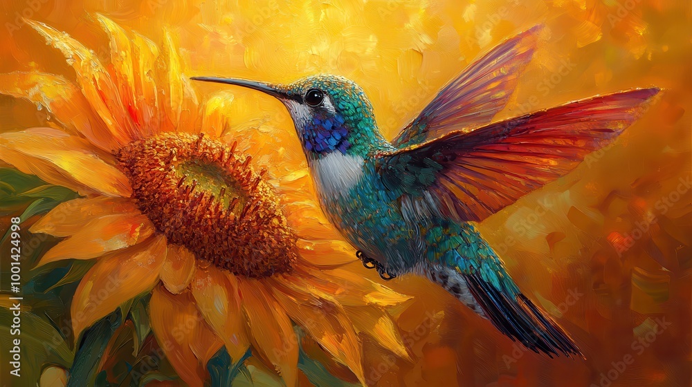 Obraz premium hummingbirds flying next to flowers