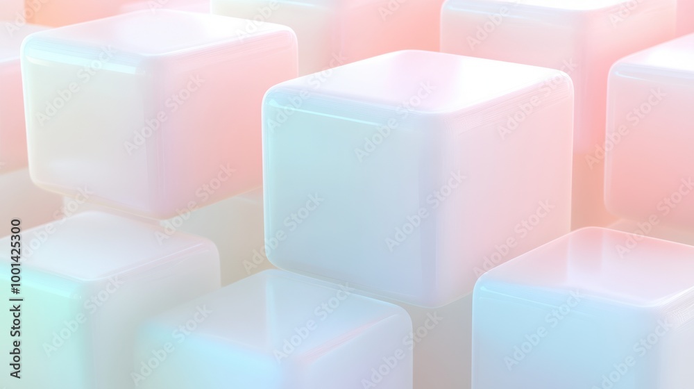 A row of white cubes with a pinkish hue A row of white cubes with a pinkish hue