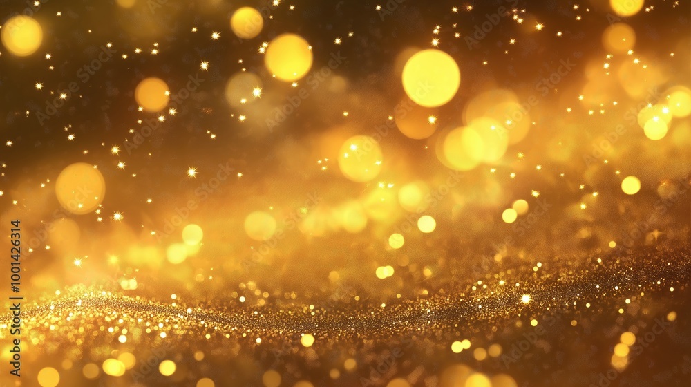 A shimmering abstract background with golden bokeh lights and sparkles. A shimmering abstract background with golden bokeh lights and sparkles.