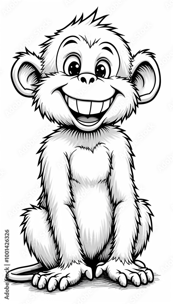 Children book color - a cartoon drawing of a monkey with a big smile