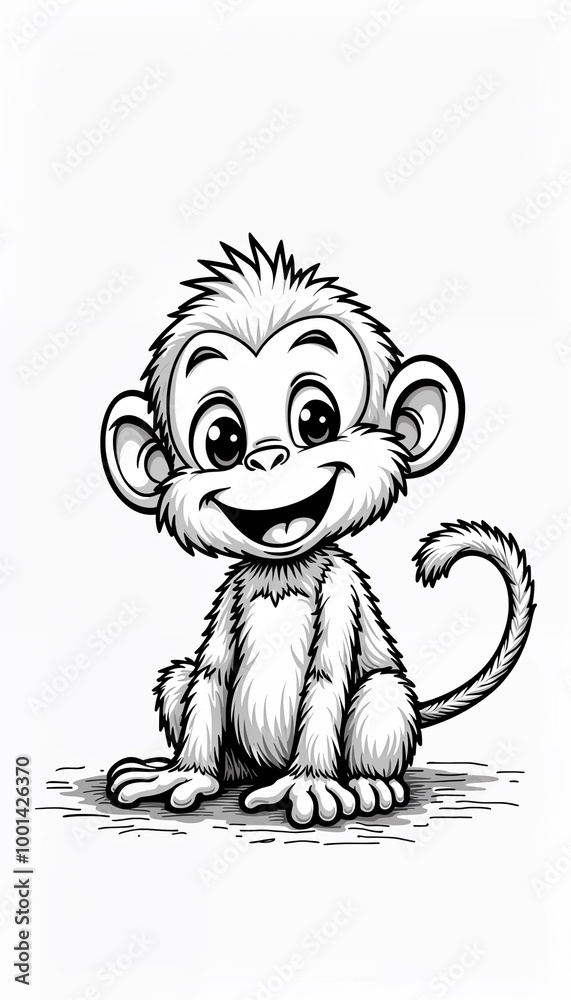 Obraz premium a black and white drawing of a monkey with a long tail