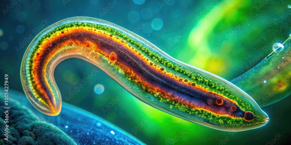 Captivating Close-Up of a Splitting Planarian Under Microscope Highlighting Regeneration Process Captivating Close-Up of a Splitting Planarian Under Microscope Highlighting Regeneration Process